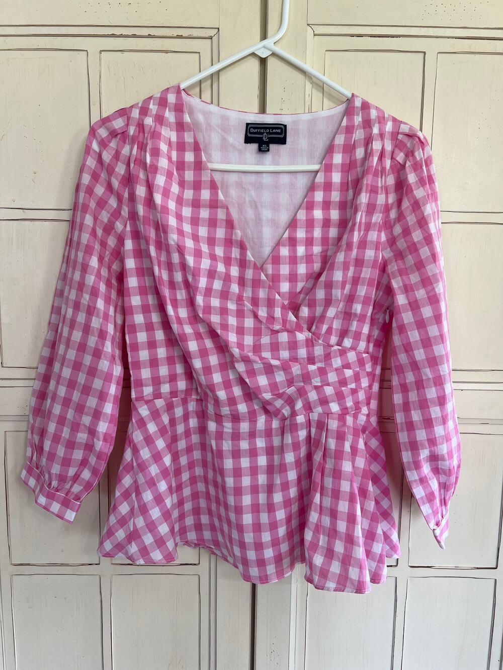 Duffield Lane size XS pink and white checked plaid top